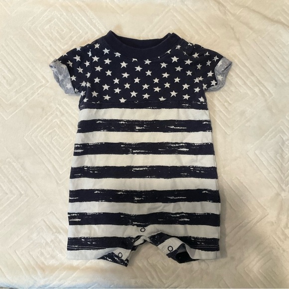 Gymboree Baby Boy 0-3 Month Stars and Stripes Navy Blue & White Romper - Picture 1 of 5